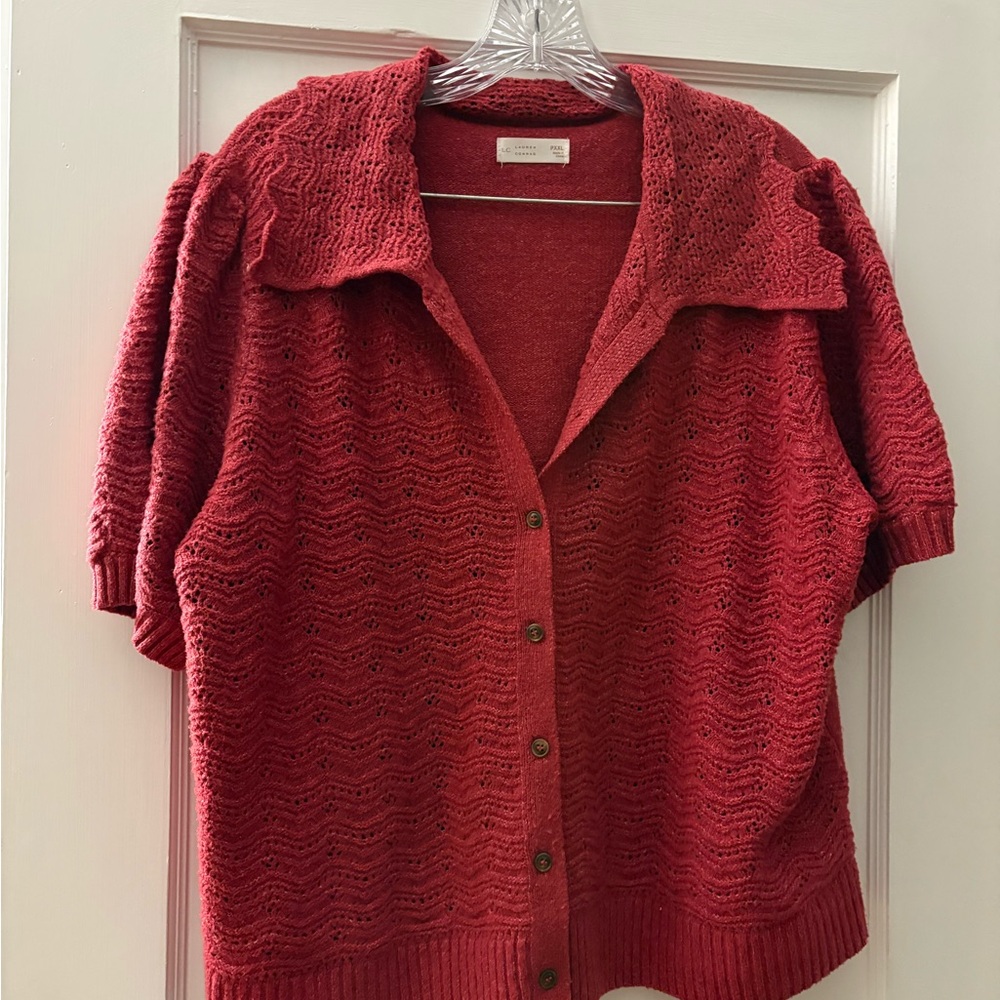 LC Lauren Conrad Red Short-Sleeve Knit Cardigan